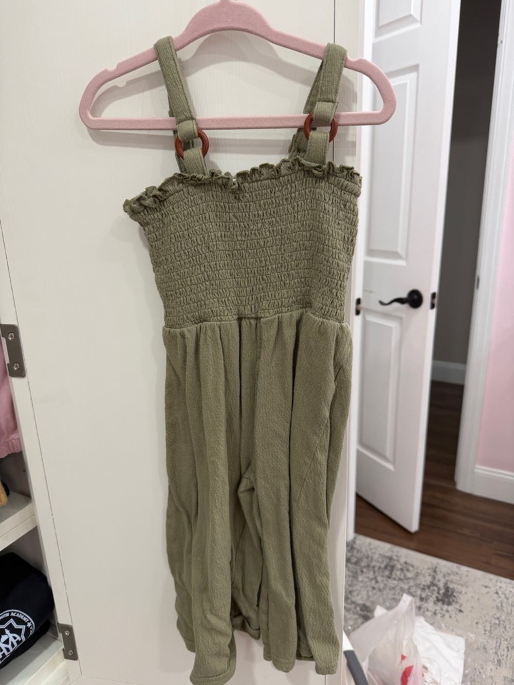 deux par deux Olive Green Smocked Jumpsuit with Buckle Straps